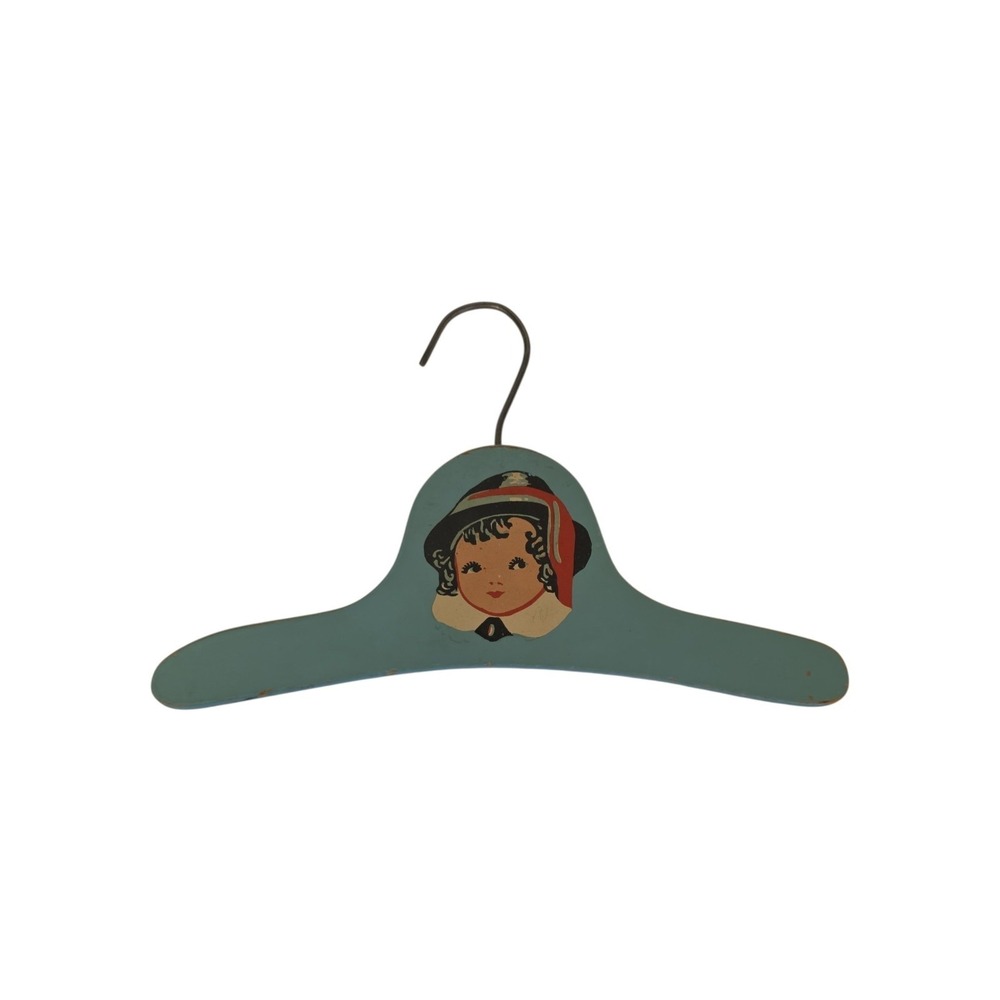 Vintage Art Deco Child's Wooden Clothes Hanger Painted Girl Face 1920s 1930s
